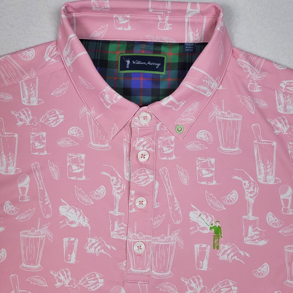Wiliam Murray Golf Polo Shirt Men's Medium Pink "MINTY FRESH" Performance Polo